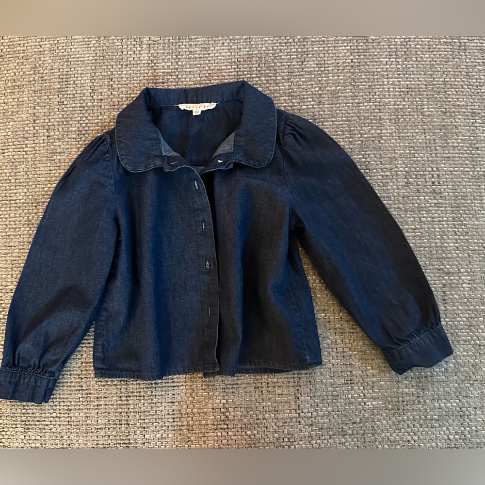 Copper Key Girls Denim Shirt Dark Wash Button Down With Ruffle Collar